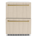 ZLINE Autograph Edition 24 in. Touchstone 168 Can Outdoor-Rated Dual Refrigerator Drawer with Panel-Ready Doors and Polished Gold Handles (RDSPOZ-24-G)