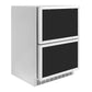 ZLINE Autograph Edition 24 in. Touchstone 168 Can Outdoor-Rated Dual Refrigerator Drawer with Panel-Ready Doors and Matte Black Handles (RDSPOZ-24-MB) side, no panels, closed.