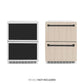 ZLINE Autograph Edition 24 in. Touchstone 168 Can Outdoor-Rated Dual Refrigerator Drawer with Panel-Ready Doors and Matte Black Handles (RDSPOZ-24-MB) unit without panels next to unit with panels. Text: Panels not included.