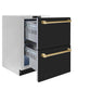 ZLINE Autograph Edition 24 in. Touchstone 168 Can Outdoor-Rated Dual Refrigerator Drawer with Black Matte Doors and Polished Gold Handles (RDSOZ-BLM-24-G)