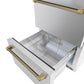 ZLINE Autograph Edition 24 in. Touchstone 168 Can Outdoor-Rated Dual Refrigerator Drawer with Stainless Steel Doors and Champagne Bronze Helix Handles (RDSOZ-ST-24-KCB) bottom refrigeration compartment open.