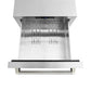 ZLINE Autograph Edition 24 in. Touchstone 168 Can Outdoor-Rated Dual Refrigerator Drawer with Stainless Steel Doors and Polished Nickel Helix Handles (RDSOZ-ST-24-KPN) upper refrigeration compartment open with divider out.