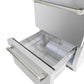 ZLINE Autograph Edition 24 in. Touchstone 168 Can Outdoor-Rated Dual Refrigerator Drawer with Stainless Steel Doors and Polished Nickel Helix Handles (RDSOZ-ST-24-KPN) bottom refrigeration compartment open.