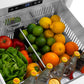 ZLINE Autograph Edition 24 in. Touchstone 168 Can Outdoor-Rated Dual Refrigerator Drawer with Stainless Steel Doors and Matte Black Handles (RDSOZ-ST-24-MB) close-up, food and drinks inside drawer.