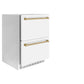 ZLINE Autograph Edition 24 in. Touchstone 168 Can Outdoor-Rated Dual Refrigerator Drawer with White Matte Doors and Champagne Bronze Handles (RDSOZ-WM-24-CB)
