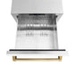 ZLINE Autograph Edition 24 in. Touchstone 168 Can Outdoor-Rated Dual Refrigerator Drawer with White Matte Doors and Polished Gold Handles (RDSOZ-WM-24-G)