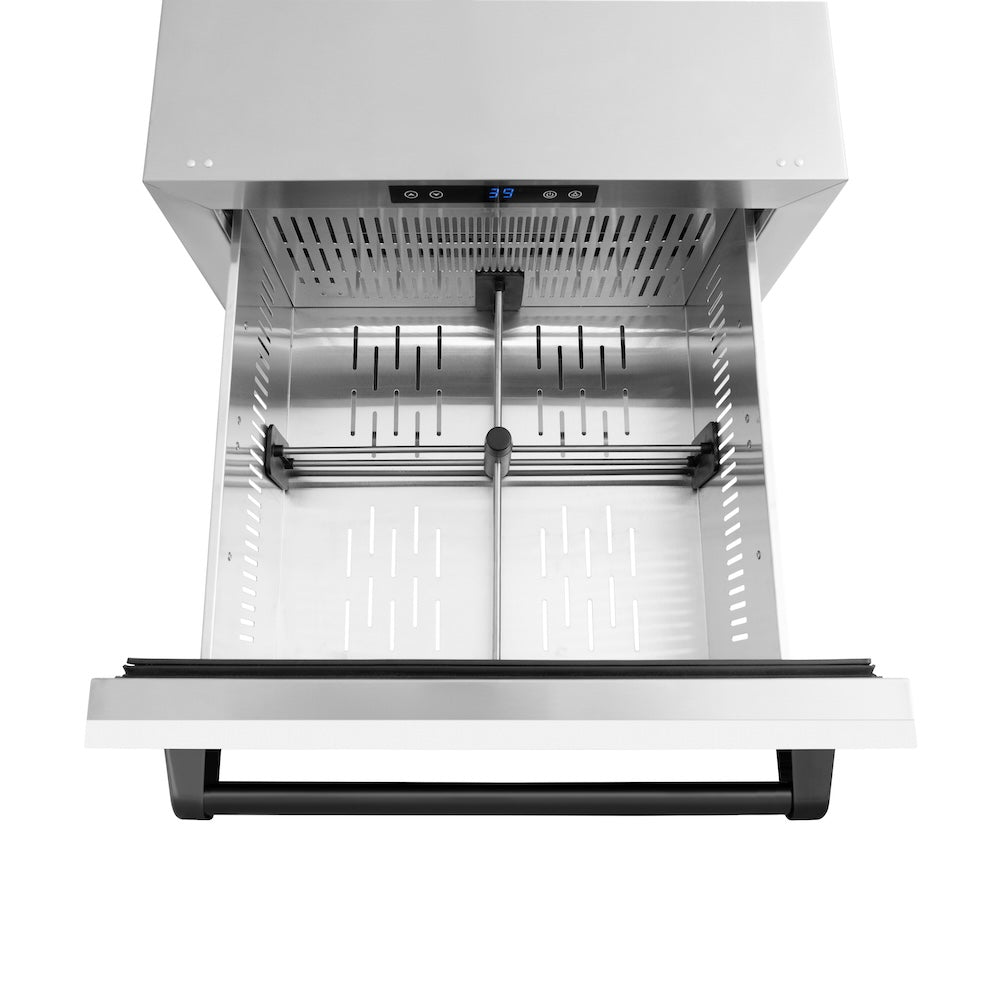 ZLINE Autograph Edition 24 in. Touchstone 168 Can Outdoor-Rated Dual Refrigerator Drawer with White Matte Doors and Matte Black Handles (RDSOZ-WM-24-MB)
