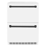 ZLINE Autograph Edition 24 in. Touchstone 168 Can Outdoor-Rated Dual Refrigerator Drawer with White Matte Doors and Matte Black Handles (RDSOZ-WM-24-MB) main image.