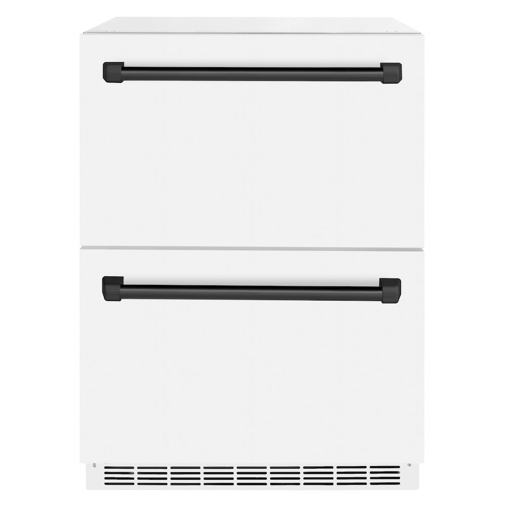 ZLINE Autograph Edition 24 in. Touchstone 168 Can Outdoor-Rated Dual Refrigerator Drawer with White Matte Doors and Matte Black Handles (RDSOZ-WM-24-MB) main image.