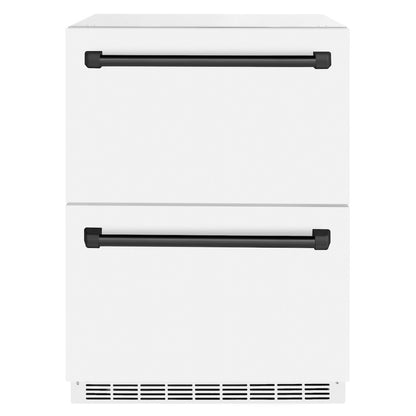 ZLINE Autograph Edition 24 in. Touchstone 168 Can Outdoor-Rated Dual Refrigerator Drawer with White Matte Doors and Matte Black Handles (RDSOZ-WM-24-MB) main image.