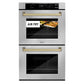 ZLINE Autograph Edition 30 in. Professional True Convection Double Wall Oven with Air Fry and Self Clean in Stainless Steel with Champagne Bronze Handles (WADZ-30-CB)