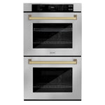 ZLINE Autograph Edition 30 in. Professional True Convection Double Wall Oven with Air Fry and Self Clean in Stainless Steel with Champagne Bronze Handles (WADZ-30-CB)