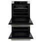 ZLINE Autograph Edition 30 in. Professional True Convection Double Wall Oven with Air Fry and Self Clean in Stainless Steel with Polished Nickel Helix Handles (WADZ-30-KPN) front, open.
