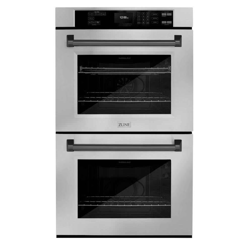 ZLINE Autograph Edition 30 in. Professional True Convection Double Wall Oven with Air Fry and Self Clean in Stainless Steel with Matte Black Handles (WADZ-30-MB) main image.