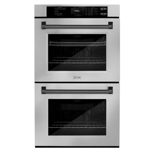 ZLINE Autograph Edition 30 in. Professional True Convection Double Wall Oven with Air Fry and Self Clean in Stainless Steel with Matte Black Handles (WADZ-30-MB) main image.