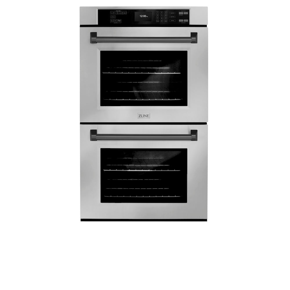 ZLINE Autograph Edition 30 in. Professional True Convection Double Wall Oven with Air Fry and Self Clean in Stainless Steel with Matte Black Handles (WADZ-30-MB)