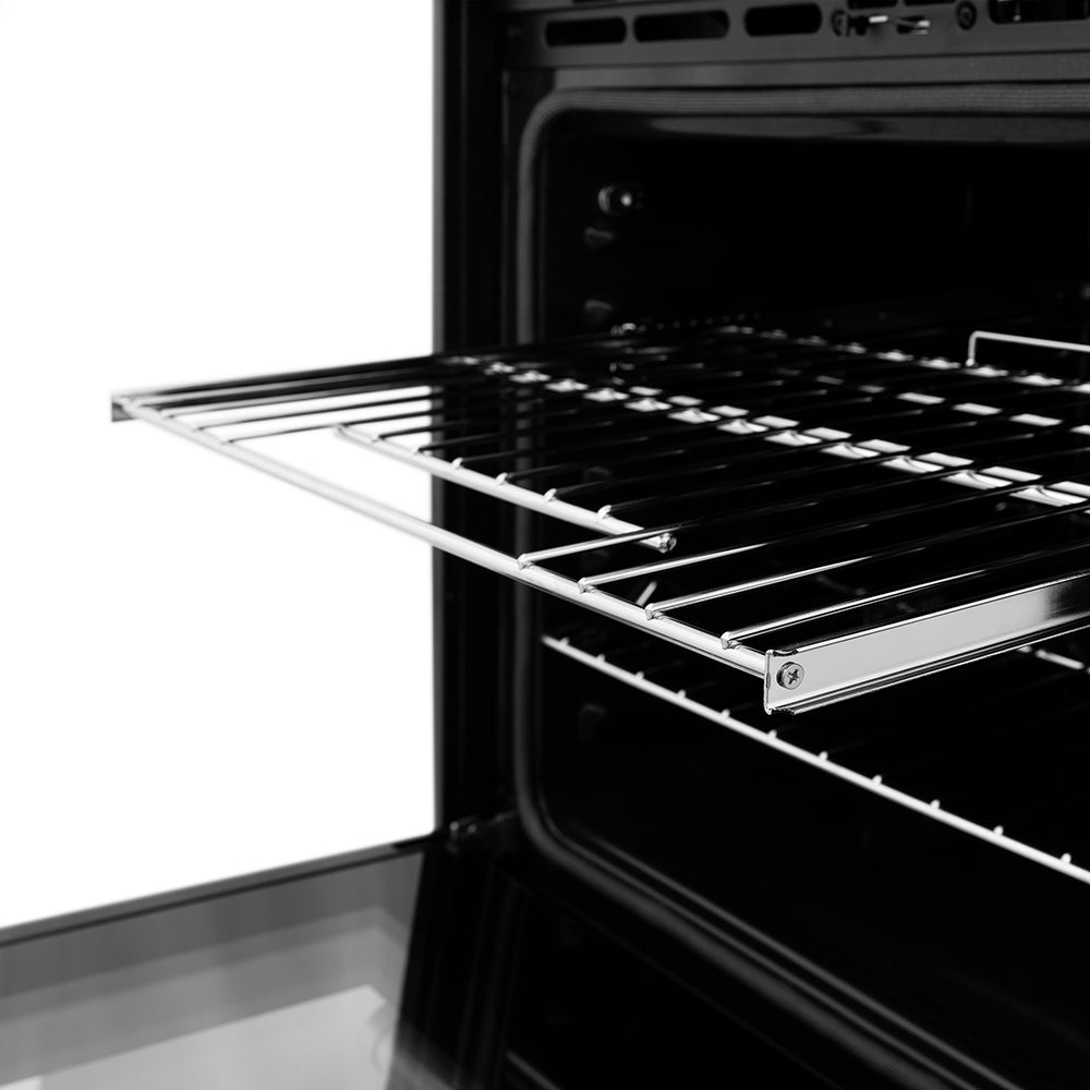 ZLINE Autograph Edition 30 in. Professional True Convection Single Wall Oven with Air Fry and Self Clean in Stainless Steel with Champagne Bronze Handle (WASZ-30-CB) with a metal rack inside on a white background