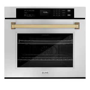 ZLINE Autograph Edition 30 in. Professional True Convection Single Wall Oven with Air Fry and Self Clean in Stainless Steel with Champagne Bronze Handle (WASZ-30-CB) main image.