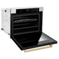 ZLINE Autograph Edition 30 in. Professional True Convection Single Wall Oven with Air Fry and Self Clean in Stainless Steel with Champagne Bronze Handle (WASZ-30-CB) side, open.