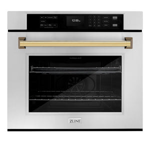 ZLINE Autograph Edition 30 in. Professional True Convection Single Wall Oven with Air Fry and Self Clean in Stainless Steel with Polished Gold Handle (WASZ-30-G) main image.