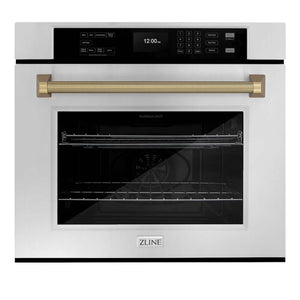 ZLINE Autograph Edition 30 in. Professional True Convection Single Wall Oven with Air Fry and Self Clean in Stainless Steel with Champagne Bronze Helix Handle (WASZ-30-KCB) main image.