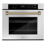 ZLINE Autograph Edition 30 in. Professional True Convection Single Wall Oven with Air Fry and Self Clean in Stainless Steel with Polished Gold Helix Handle (WASZ-30-KG)