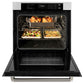 ZLINE Autograph Edition 30 in. Professional True Convection Single Wall Oven with Air Fry and Self Clean in Stainless Steel with Polished Nickel Helix Handle (WASZ-30-KPN) with open door showing roasted turkey and vegetables.