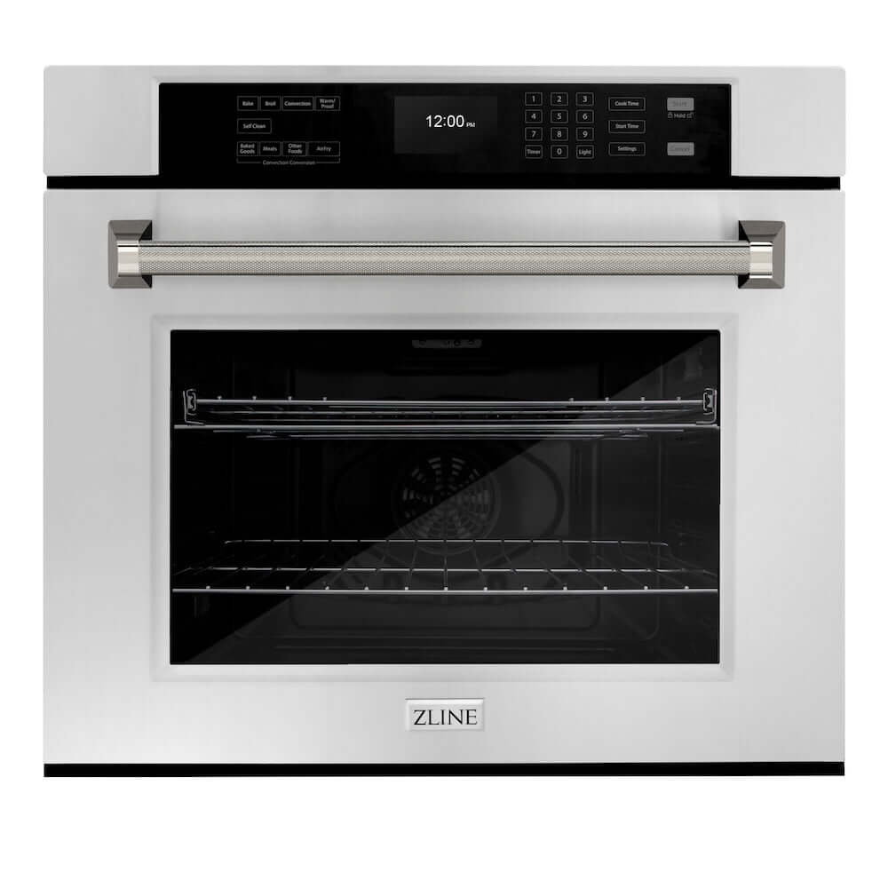 ZLINE Autograph Edition 30 in. Professional True Convection Single Wall Oven with Air Fry and Self Clean in Stainless Steel with Polished Nickel Helix Handle (WASZ-30-KPN) main image.