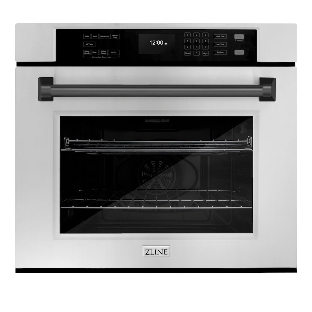 ZLINE Autograph Edition 30 in. Professional True Convection Single Wall Oven with Air Fry and Self Clean in Stainless Steel with Matte Black Handle (WASZ-30-MB) main image.