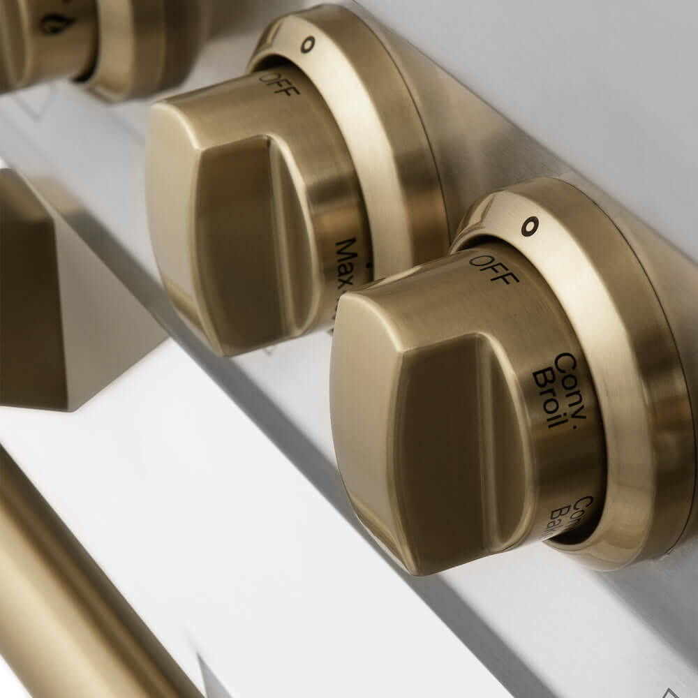 ZLINE Autograph Edition Champagne Bronze knobs.