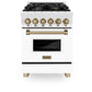 ZLINE Autograph Edition 24 in. 2.8 cu. ft. Legacy Dual Fuel Range with 4 Burner Gas Cooktop and Electric Convection Oven in Stainless Steel with White Matte Door and Champagne Bronze Accents, Open Box-Good Condition