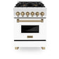 ZLINE Autograph Edition 24 in. 2.8 cu. ft. Legacy Dual Fuel Range with 4 Burner Gas Cooktop and Electric Convection Oven in Stainless Steel with White Matte Door and Champagne Bronze Accents, Open Box-Great Condition