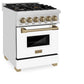 ZLINE Autograph Edition 24 in. 2.8 cu. ft. Legacy Dual Fuel Range with 4 Burner Gas Cooktop and Electric Convection Oven in Stainless Steel with White Matte Door and Champagne Bronze Accents, Open Box-Good Condition