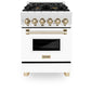 ZLINE Autograph Edition 24 in. 2.8 cu. ft. Legacy Dual Fuel Range with 4 Burner Gas Cooktop and Electric Convection Oven in Stainless Steel with White Matte Door and Polished Gold Accents, Open Box-Good Condition