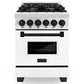 ZLINE Autograph Edition 24 in. 2.8 cu. ft. Legacy Dual Fuel Range with 4 Burner Gas Cooktop and Electric Convection Oven in Stainless Steel with White Matte Door and Matte Black Accents, Open Box-Good Condition