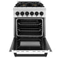 ZLINE Autograph Edition 24 in. 2.8 cu. ft. Legacy Dual Fuel Range with 4 Burner Gas Cooktop and Electric Convection Oven in Stainless Steel with White Matte Door and Matte Black Accents (RAZ-WM-24-MB) front, oven open.