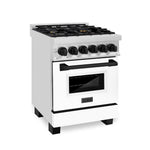 ZLINE Autograph Edition 24 in. 2.8 cu. ft. Legacy Dual Fuel Range with 4 Burner Gas Cooktop and Electric Convection Oven in Stainless Steel with White Matte Door and Matte Black Accents, Open Box-Good Condition