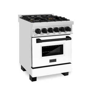 ZLINE Autograph Edition 24 in. 2.8 cu. ft. Legacy Dual Fuel Range with 4 Burner Gas Cooktop and Electric Convection Oven in Stainless Steel with White Matte Door and Matte Black Accents, Open Box-Good Condition main image.