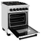 ZLINE Autograph Edition 24 in. 2.8 cu. ft. Legacy Dual Fuel Range with 4 Burner Gas Cooktop and Electric Convection Oven in Stainless Steel with White Matte Door and Matte Black Accents (RAZ-WM-24-MB) side, oven open.