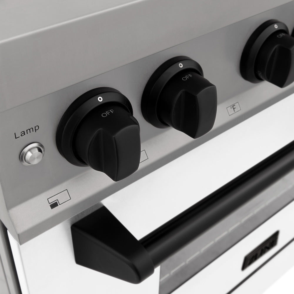 ZLINE Autograph Edition 30 in. 4.0 cu. ft. Legacy Dual Fuel Range with 4 Burner Gas Cooktop and Electric Convection Oven in Stainless Steel with White Matte Door and Matte Black Accents, Open Box-Good Condition