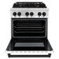 ZLINE Autograph Edition 30 in. Kitchen Package with Stainless Steel Dual Fuel Range with White Matte Door, Range Hood and Dishwasher with Matte Black Accents (3AKP-RAWMRHDWM30-MB)