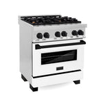 ZLINE Autograph Edition 30 in. 4.0 cu. ft. Legacy Dual Fuel Range with 4 Burner Gas Cooktop and Electric Convection Oven in Stainless Steel with White Matte Door and Matte Black Accents, Open Box-Good Condition