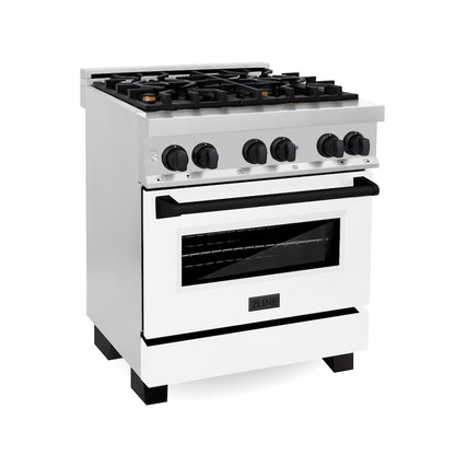 ZLINE Autograph Edition 30 in. 4.0 cu. ft. Legacy Dual Fuel Range with 4 Burner Gas Cooktop and Electric Convection Oven in Stainless Steel with White Matte Door and Matte Black Accents, Open Box-Good Condition