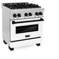 ZLINE Autograph Edition 30 in. 4.0 cu. ft. Legacy Dual Fuel Range with 4 Burner Gas Cooktop and Electric Convection Oven in Stainless Steel with White Matte Door and Matte Black Accents, Open Box-Good Condition