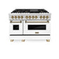 ZLINE Autograph Edition 48 in. 6.0 cu. ft. Legacy Dual Fuel Range with 7 Burner Gas Cooktop and 2 Electric Ovens in Stainless Steel with White Matte Doors and Champagne Bronze Accents, Open Box-Great Condition