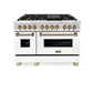 ZLINE Autograph Edition 48 in. 6.0 cu. ft. Legacy Dual Fuel Range with 7 Burner Gas Cooktop and 2 Electric Ovens in Stainless Steel with White Matte Doors and Champagne Bronze Accents, Open Box-Good Condition
