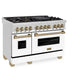 ZLINE Autograph Edition 48 in. 6.0 cu. ft. Legacy Dual Fuel Range with 7 Burner Gas Cooktop and 2 Electric Ovens in Stainless Steel with White Matte Doors and Champagne Bronze Accents, Open Box-Great Condition