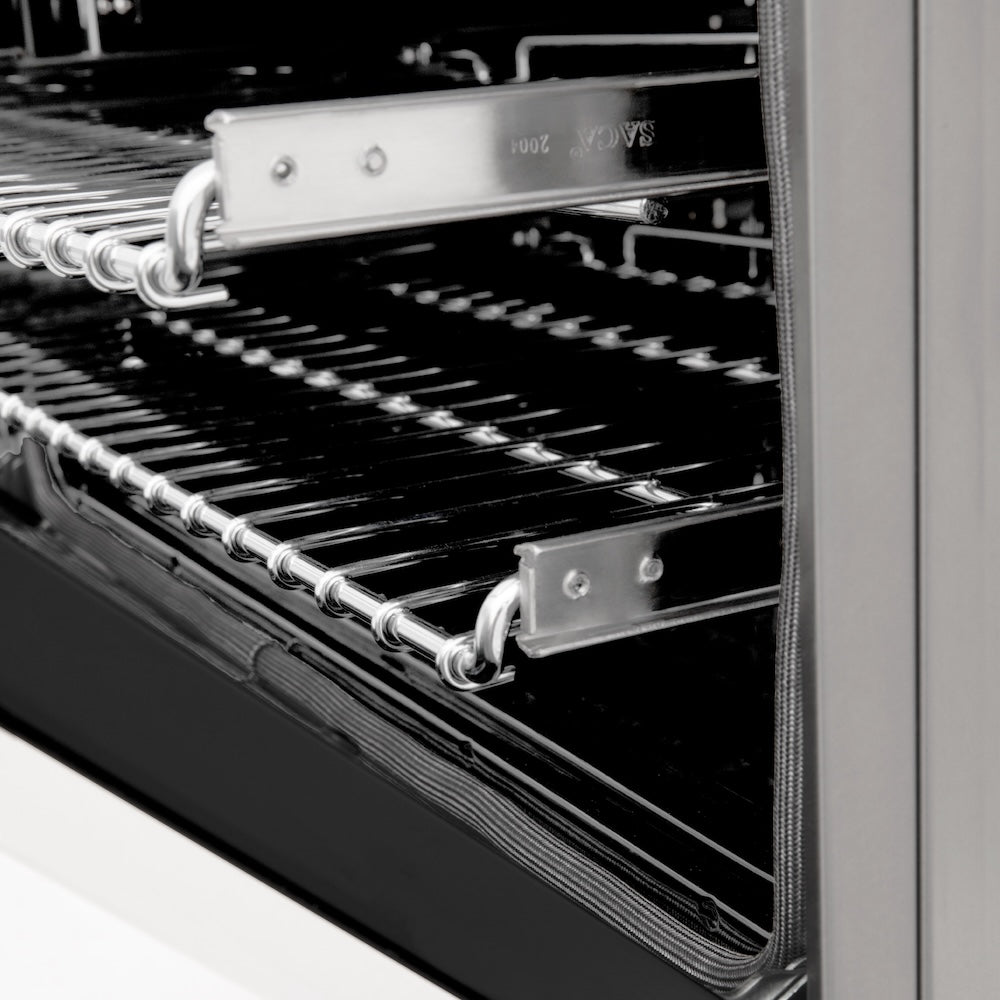 ZLINE Autograph Edition 48 in. 6.0 cu. ft. Legacy Dual Fuel Range with 7 Burner Gas Cooktop and 2 Electric Ovens in Stainless Steel with White Matte Doors and Polished Gold Accents (RAZ-WM-48-G) adjustable racks.