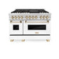 ZLINE Autograph Edition 48 in. 6.0 cu. ft. Legacy Dual Fuel Range with 7 Burner Gas Cooktop and 2 Electric Ovens in Stainless Steel with White Matte Doors and Polished Gold Accents, Open Box-Great Condition