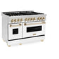 ZLINE Autograph Edition 48 in. 6.0 cu. ft. Legacy Dual Fuel Range with 7 Burner Gas Cooktop and 2 Electric Ovens in Stainless Steel with White Matte Doors and Polished Gold Accents, Open Box-Good Condition